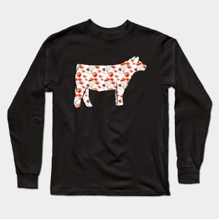 Watercolor Poppy Show Steer Silhouette  - NOT FOR RESALE WITHOUT PERMISSION Long Sleeve T-Shirt